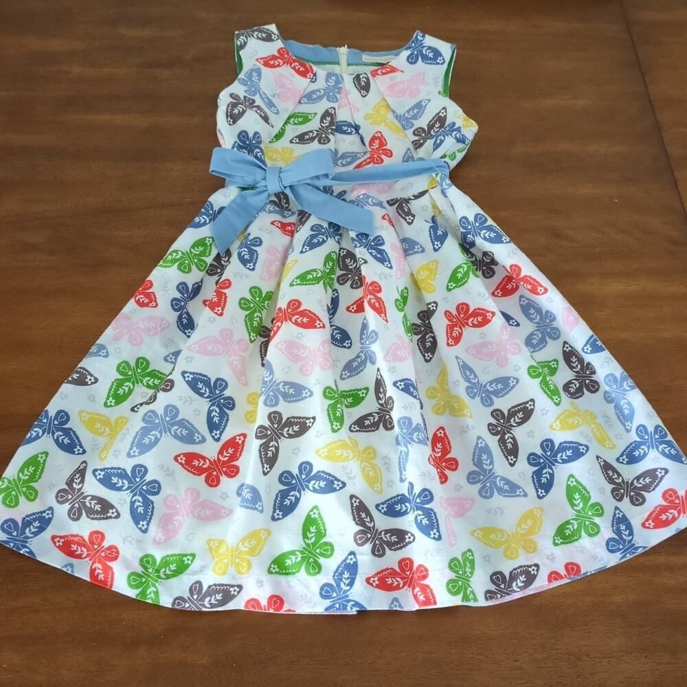 Mini Boden girls butterfly linen sleeveless Dress size 9-10Y New No Tags